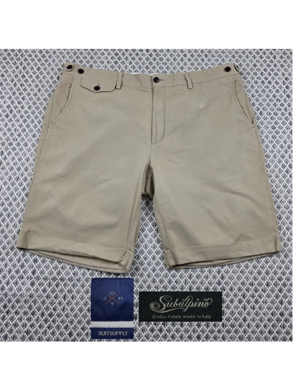 Suitsupply Jort Bennington Khaki Shorts Subalpino Italy Fabric Size 44R